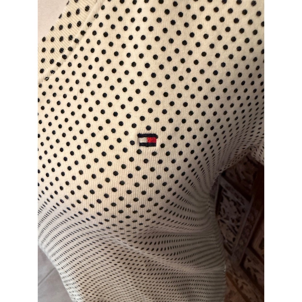 Tommy Hilfiger Womens White Black Polka Dot V-Neck Cotton T-Shirt Size Large - Picture 3 of 7